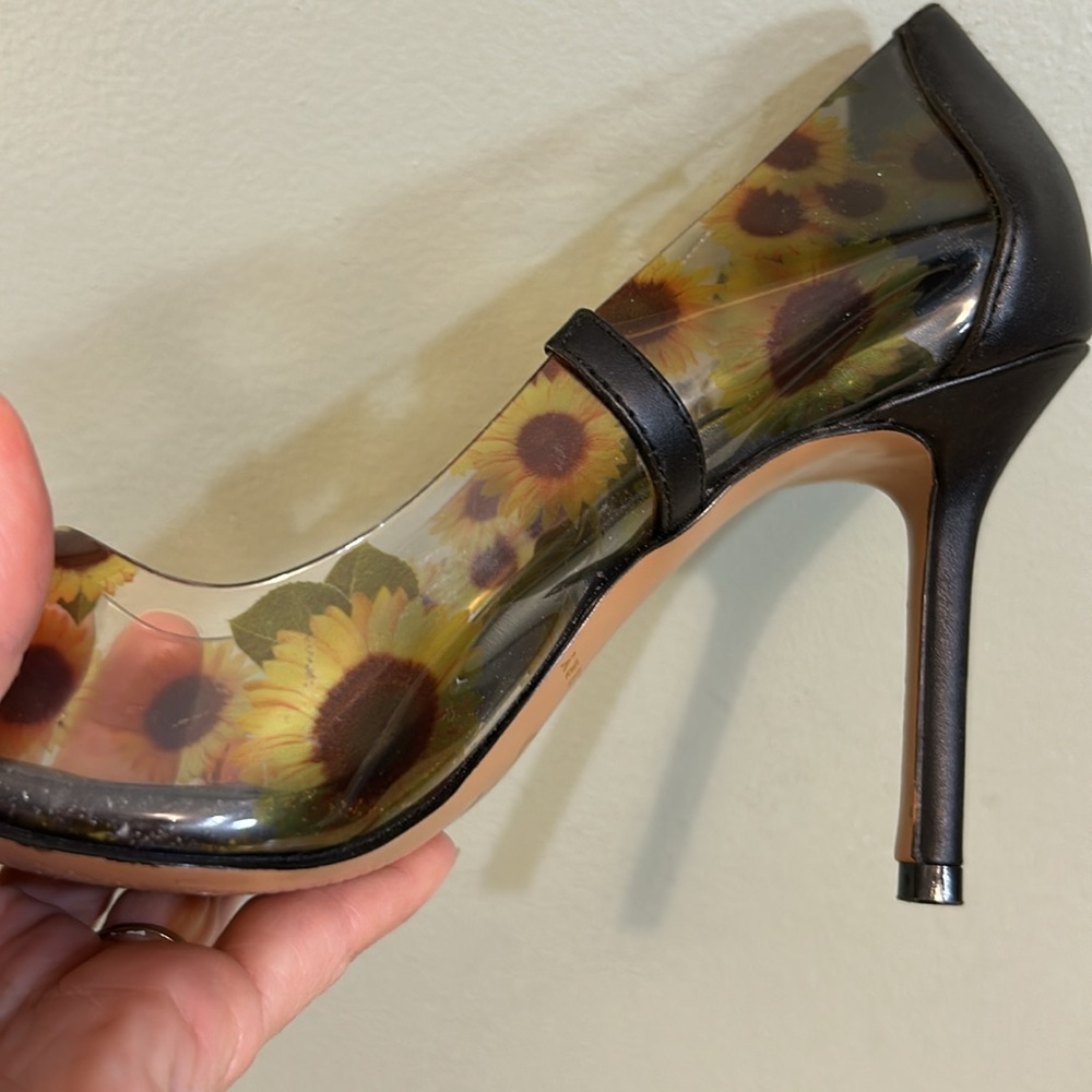 Katy Perry Black Clear Floral Sunflower The Meline Heeled Pumps Shoes - Picture 4 of 14